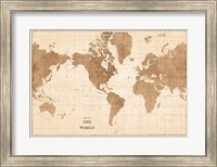 Framed World Map Sepia No Words