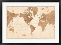 Framed World Map Sepia No Words