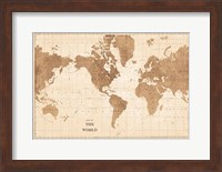 Framed World Map Sepia No Words