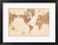 Framed World Map Sepia No Words