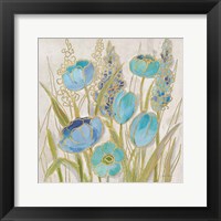 Framed Opalescent Floral II Blue