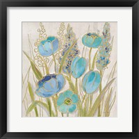 Framed 'Opalescent Floral II Blue' border=