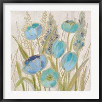Framed Opalescent Floral II Blue