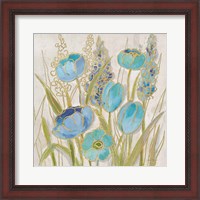 Framed Opalescent Floral II Blue