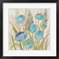 Framed 'Opalescent Floral II Blue' border=