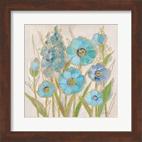 Framed Opalescent Floral I Blue