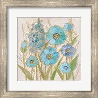 Framed 'Opalescent Floral I Blue' border=