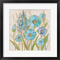 Framed 'Opalescent Floral I Blue' border=