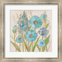 Framed 'Opalescent Floral I Blue' border=
