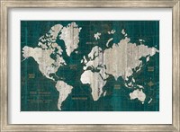 Framed Old World Map Teal