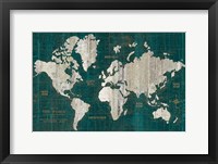 Framed Old World Map Teal