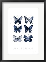 Framed Six Inky Butterflies Blue