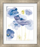 Framed 'Delicate Poppies II Blue' border=