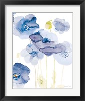 Framed 'Delicate Poppies II Blue' border=