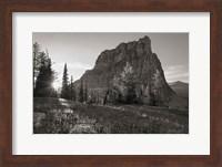 Framed Boulder Pass Glacier National Park BW