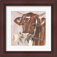 Framed Peony Cow I