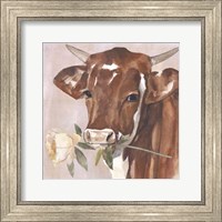 Framed Peony Cow I