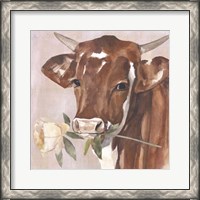 Framed Peony Cow I