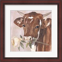 Framed Peony Cow I