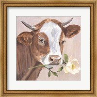 Framed Peony Cow II