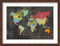 Framed Modern Map of the World (Chalkboard)