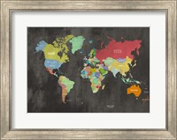 Framed Modern Map of the World (Chalkboard)