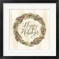 Framed Sage Happy Holidays Wreath