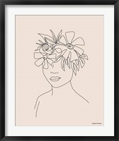 Framed Head Full of Flowers Line Drawing