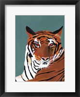 Framed Colorful Tiger on Teal