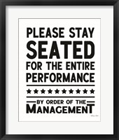 Please Stay Seated Framed Print