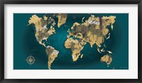 Framed Sketched World Map Blue Crop