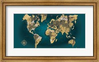 Framed Sketched World Map Blue Crop