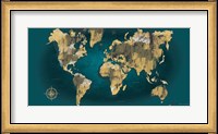 Framed Sketched World Map Blue Crop