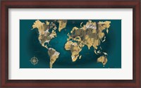 Framed Sketched World Map Blue Crop