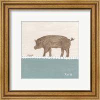 Framed 'Out to Pasture III  Brown Pig' border=