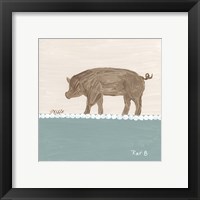 Framed 'Out to Pasture III  Brown Pig' border=