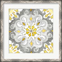 Framed Jewel Medallion yellow gray I