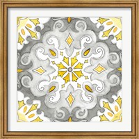Framed Jewel Medallion yellow gray I