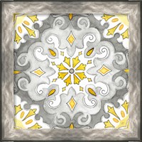 Framed 'Jewel Medallion yellow gray I' border=