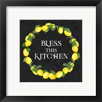 Framed 'Live with Zest wreath sentiment I-Bless this Kitchen' border=