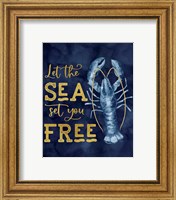 Framed 'Deep Blue Sea XIV on Gold' border=