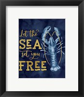 Framed 'Deep Blue Sea XIV on Gold' border=