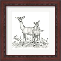 Framed Watercolor Pencil Forest X-Deer Family