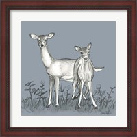 Framed Watercolor Pencil Forest color X-Deer Family