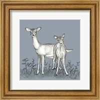 Framed Watercolor Pencil Forest color X-Deer Family