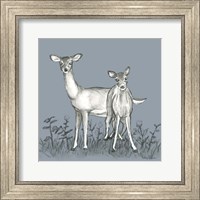 Framed Watercolor Pencil Forest color X-Deer Family