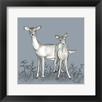 Watercolor Pencil Forest color X-Deer Family Framed Print