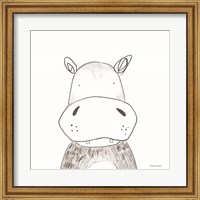 Framed Hippo Line Drawing