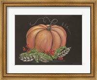 Framed Pumpkin and Feathers