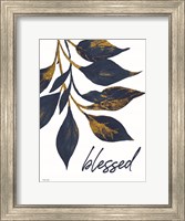 Framed Blessed Navy Gold Leaves